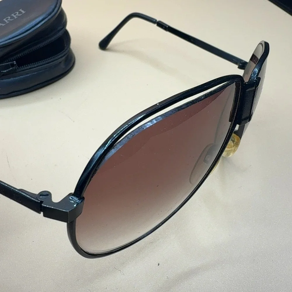 VTG Ferarri Sunglasses Aviator Black Metal Frame Brown **damaged Lens with Case